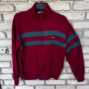 Vintage Lacoste Red and Teal Zip-Up track jacket with stripes and logo